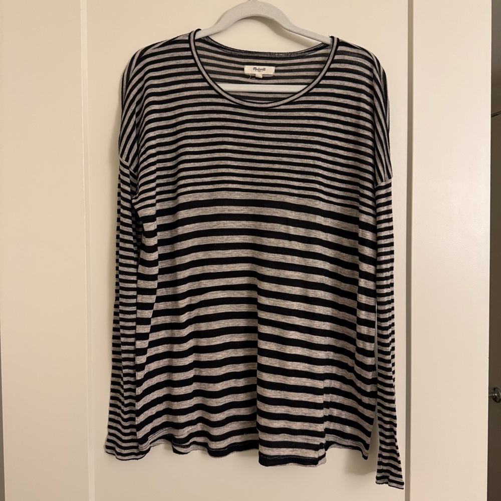 Madewell Black and Cream Striped Tee